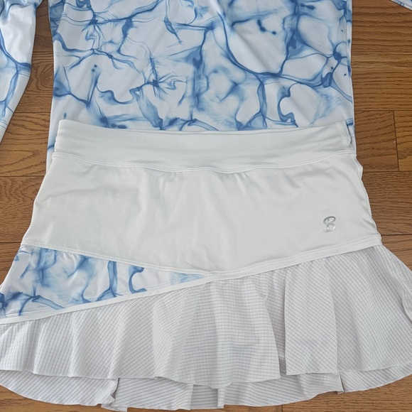 SOFIBELLA TENNIS PICKLEBALL SET blue white Long Sleeve TOP SHIRT SKORT SKIRT S - Picture 2 of 5